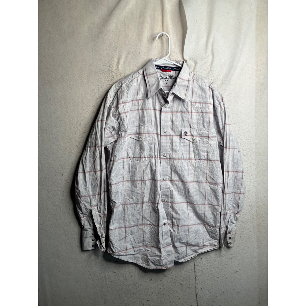 George Strait Wrangler Mens XL White Red Plaid Western Pearl Snap Shirt MGSX031